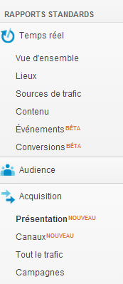 Nouvelles rubriques Analytics