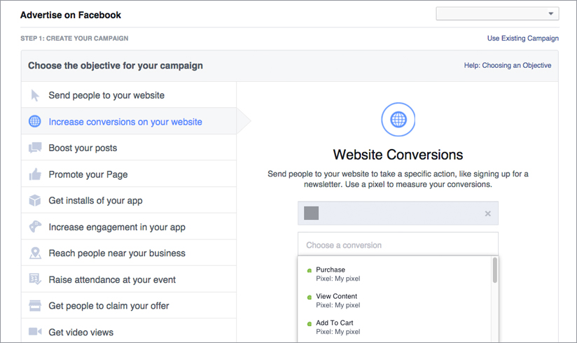 Pixel conversion facebook remarketing